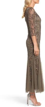 Pisarro Nights Illusion Sleeve Beaded A-Line Gown