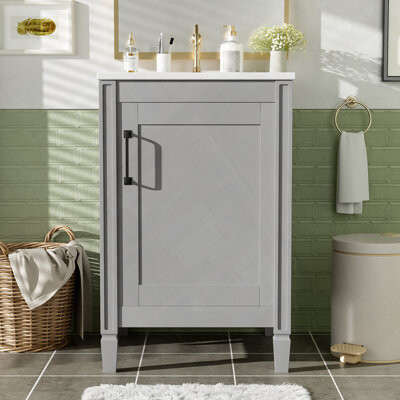 Latitude Run Freestanding Bathroom Vanity with Ceramic Sink Soft Close Door and Overflow Protection