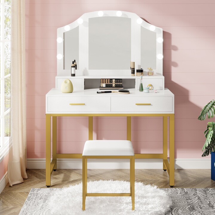 Tribesigns 47" Makeup Vanity Set with TriFolding Lighted Mirror