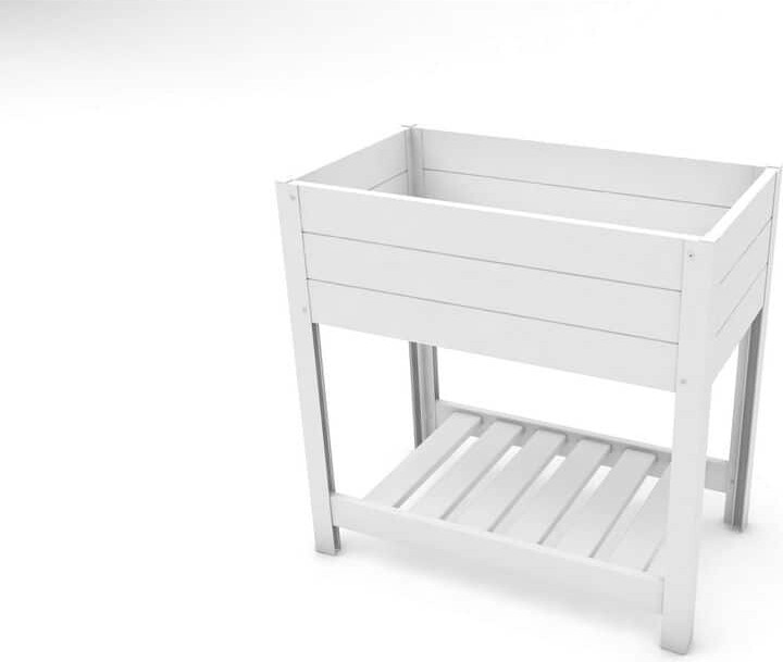 Classic 33 in. L x 19 in. W x 33 in. H White Vinyl Raised Bed with Storage Shelf