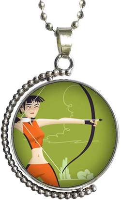 GiftJewelryShop Olympics female athlete shooting target Glass Cabochon Rotatable Lucky Pendant Necklace