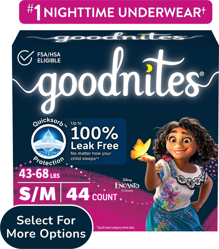 Goodnites Bedwetting Underwear for Girls, S/M (43-68 lbs), 44 Ct (Select for More)