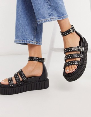 Lamoda creeper sandals with stud detail in black - ShopStyle