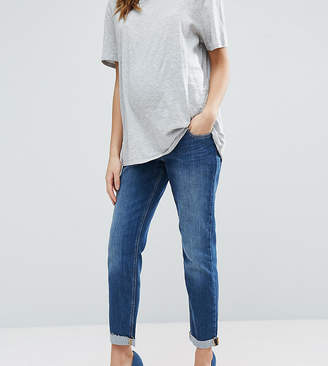 ASOS Maternity Kimmi Boyfriend Jeans In Roxy Wash With Over The Bump Waistband