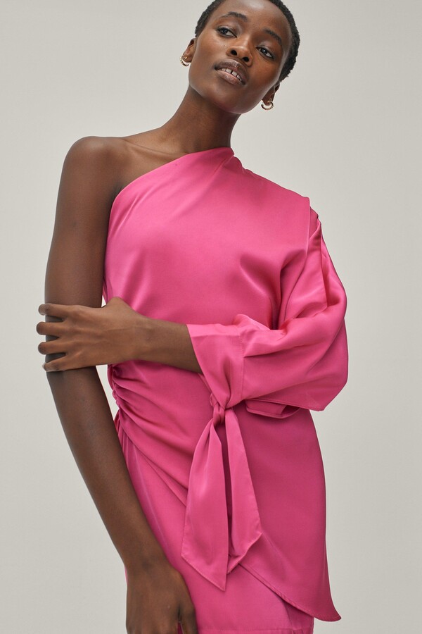 long sleeve pink satin dress