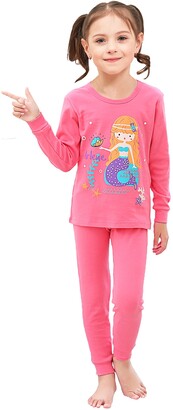 Shelry Girls pyjamas 2 pcs children outfit long sleeve pjs 100% cotton  toddler sleepwear pink mermaid print kids nightwear Size 4 Years 4T -  ShopStyle