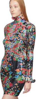 Givenchy Multicolor Flowers Pleated Long Sleeve Dress