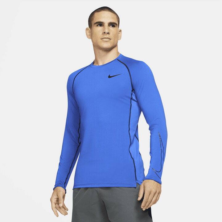 Nike Men's Pro Dri-FIT Slim Fit Long-Sleeve Top in Blue - ShopStyle Shirts