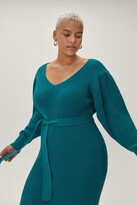 Thumbnail for your product : Nasty Gal Womens Plus Size Belted Knitted Midi Dress - Green - 20