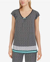 Thumbnail for your product : Ellen Tracy Printed Flutter-Sleeve Pajama Top