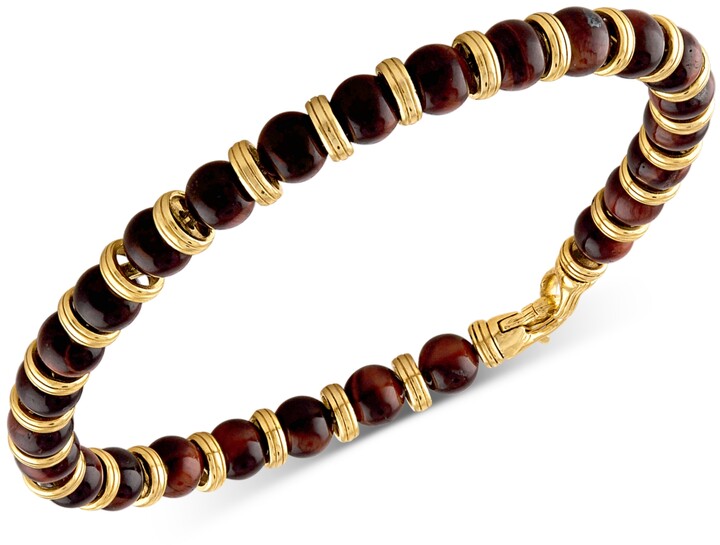 Esquire Men's Jewelry Red Tiger Eye Bead Bracelet in 14k Gold
