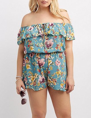 Charlotte Russe Plus Size Floral Ruffle Off-The-Shoulder Romper