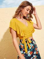 Thumbnail for your product : Shein Ruffle Armhole Tie Hem Wrap Crop Top
