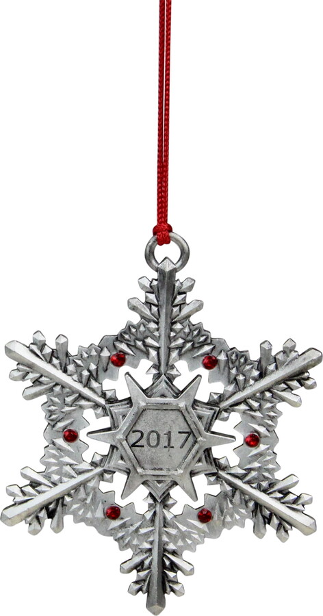 3" Silver and Red Snowflake with Gems '2017' Christmas Ornament