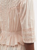 Thumbnail for your product : MIMI PROBER Barton Lace-trimmed Organic-cotton Blouse - Light Pink