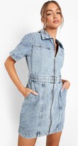 Thumbnail for your product : boohoo Zip Up Elasticated Waist Denim Dress