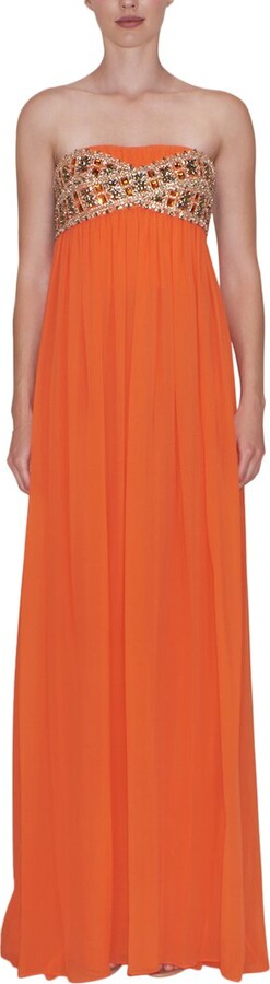 Reem Acra Strapless Pleated Gown