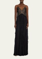 Thumbnail for your product : J. Mendel Embroidered Floral Silk Hand Pleated Ruffles Gown