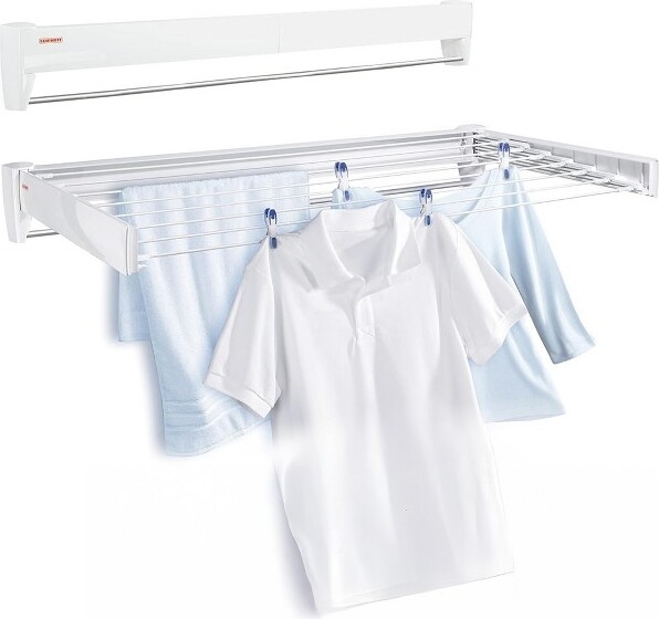 Leifheit LeifheitTelefix100Wall-MountedRetractableClothesDryingRackwith8Rods,26ft.ofDryingSpace&SleekDesignforLaundryorDormRooms,White