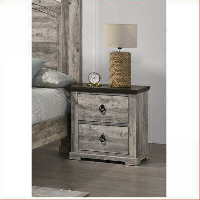 Latitude Run Contemporary Rustic Two-Tone Gray 2-Drawer Nightstand with Metal Knobs
