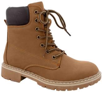 SNJ Women's Combat Lace Up Padded Cuff High Top Hiking Work Shoes Ankle Short Boot US Camel