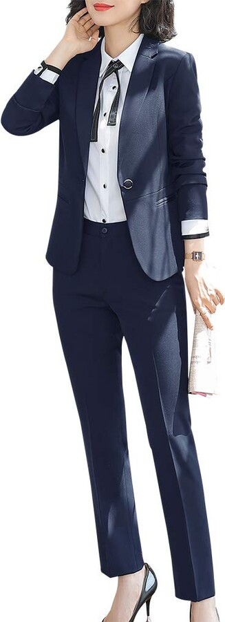 SUSIELADY Women’s Formal Two Pieces Stripe Office Lady Business Work Suits Short Sleeve Women Blazers for Work Blazer 