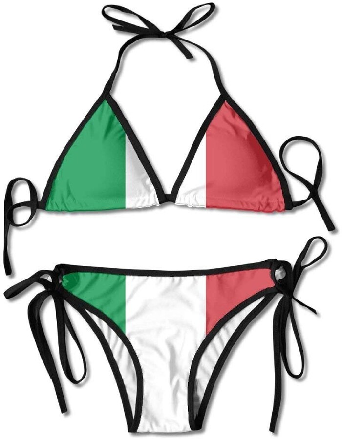Kl Decor Bikini Italian Flag Padded Top Side Bottom Tie Swimwear Ladies