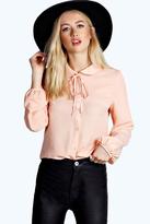 Thumbnail for your product : boohoo Liz Peter Pan Collar Tie Neck Blouse