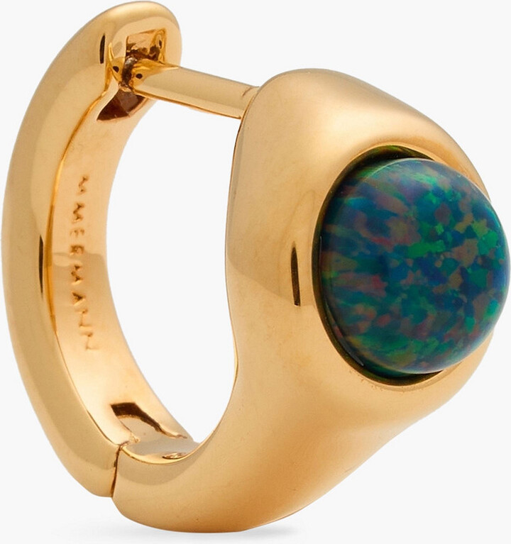 Gold-tone stone single hoop earring