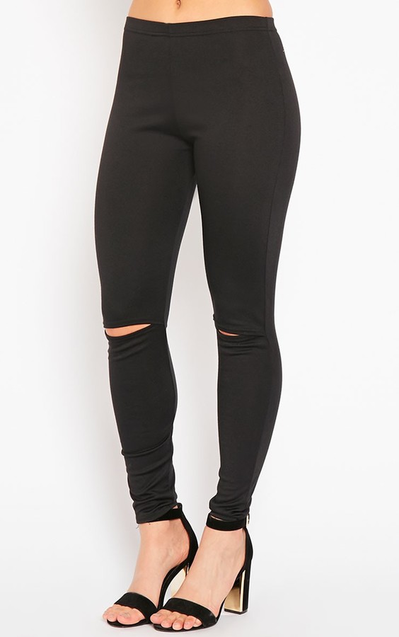 PrettyLittleThing Claris Black Knee Ripped Leggings ShopStyle Hosiery
