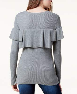 Kensie Ribbed Flounce Sweater