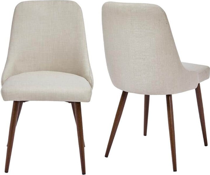 New Spec Inc Oslo Beige/Wooden Metal Printing Polyester Upholstery Dining Chair (Set of 2)