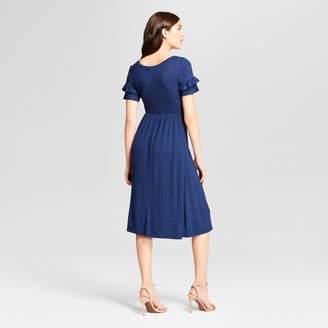 Vanity Room Women's Knit Dress with Double Ruffle Sleeve - Vanity Room Blue