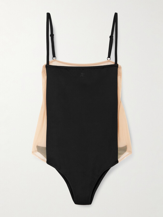 Courreges Illusion Mesh And Jersey Bodysuit - Black