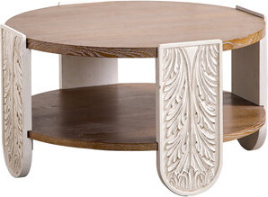 Astoria Grand Coffee Table With Double - Layer Storage, Retro Palace Style Bedside For Living Room, And Versatile Design Storage Rooms, Solid Wood Frame End Modern