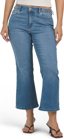 TJMAXX High Waisted Skinny Boot Cropped Jeans With Gold Chain Details For Women, Spandex/Cotton/Polyester