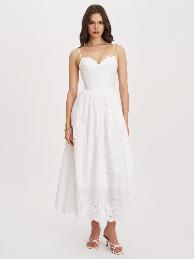 Miss Circle Women's Oberon White Cotton Eyelet Lace-Up Back Maxi Dress