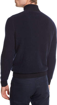 Ermenegildo Zegna Boucle Zip Bomber Sweater with Leather Detail