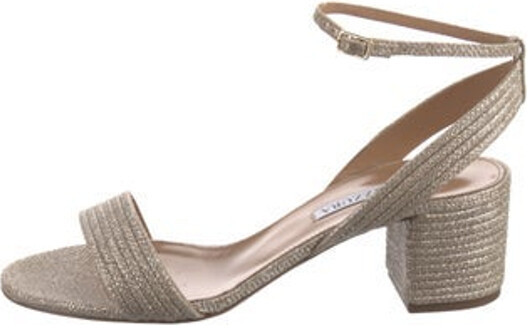 Aquazzura Glitter Sandals Neutrals Glitter Accents Wrap-Around Straps & Buckle Closure at Ankles