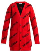 Thumbnail for your product : Balenciaga Logo-jacquard Virgin-wool Blend Cardigan - Womens - Red