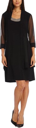 R & M Richards R&M Richards Womens Petites 2PC Embellished Cocktail and Party Dress Black 4P