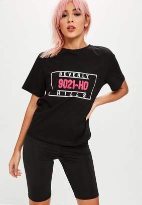 Missguided Black Beverly Hills Fur Graphic T-Shirt