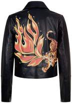 Thumbnail for your product : SET Flame Print Leather Biker Jacket