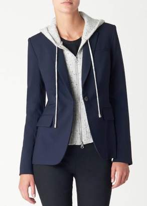 Veronica Beard navy classic jacket with speckled grey hoodie dickey