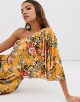 Thumbnail for your product : ASOS DESIGN one shoulder pleated crop top mini dress in floral print