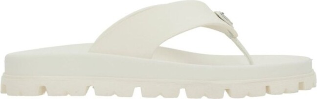 Prada Logo Plaque Round-Toe Flip Flops