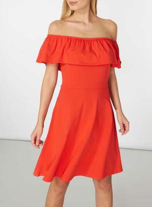 Red Ruffle Bardot Dress