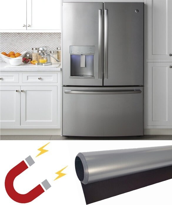 Magnetic Non-Brushed Stainless Steel Refrigerator Cover Skin Wraps Change Fridge Look Match Side Panels To Front