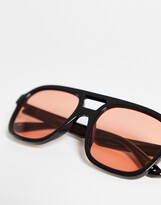 Thumbnail for your product : ASOS DESIGN frame oversized plastic aviator sunglasses with peach lens in black