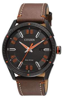 Citizen Drive Ion-Plated Stainless Steel and Leather Strap Watch, BM6995-19E